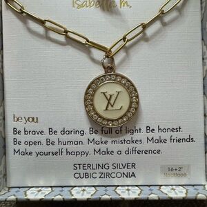 Louis Vuitton Goldtone Pendant with CZs & Stainless Steel Necklace in box